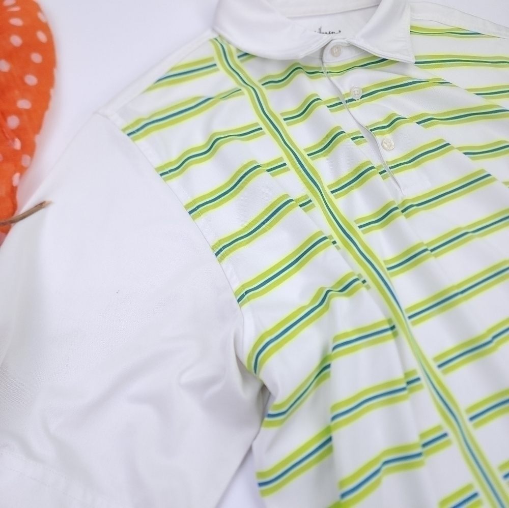 Men's Walter Hagan White Green Stripe Golf Polo Sz L - Picture 9 of 10
